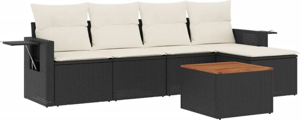 vidaXL Set mobilier de grădină cu perne, 6 piese, negru, poliratan