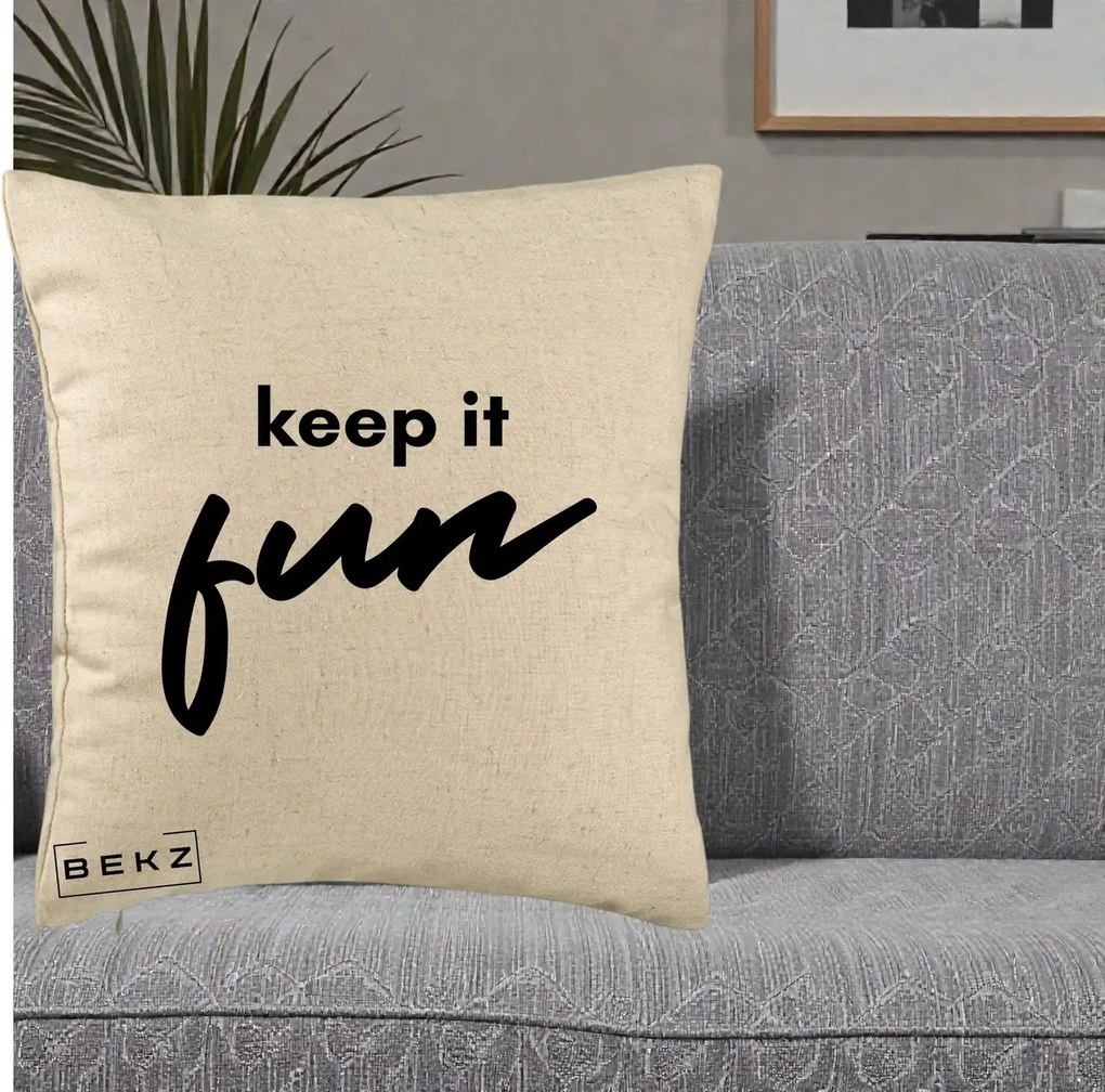Perna Decorativa Keep It Fun, 40x40 cm, Bej, Husa Detasabila, Perna Inclusa, BEKZ®