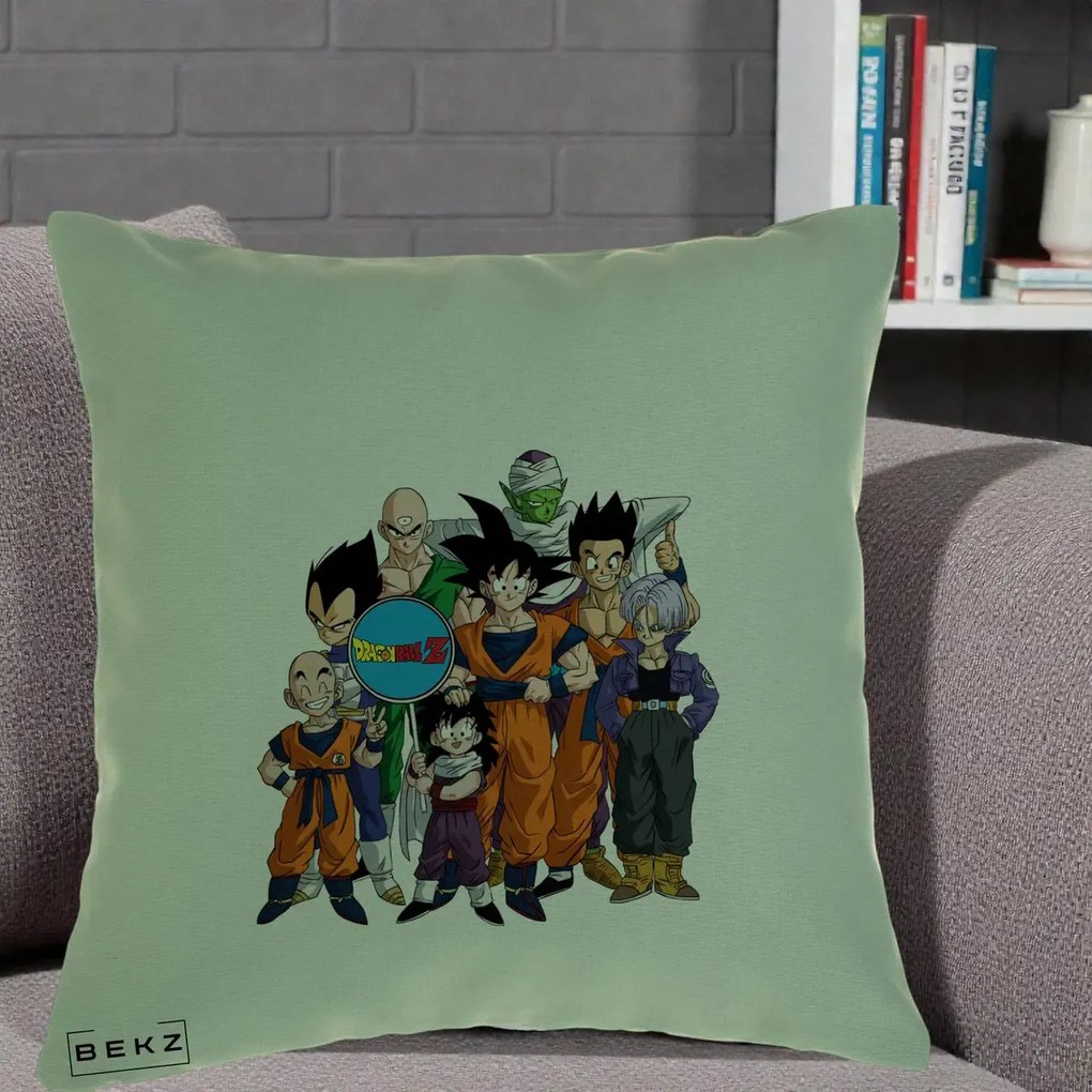 Perna Personalizata Dragon Ball Z Grup Complet, 40x40 cm, Verde, Husa Detasabila, Perna Inclusa, BEKZ®