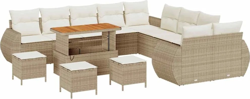 vidaXL Set de canapele pentru grădină cu pernă 14 pcs bej și crem