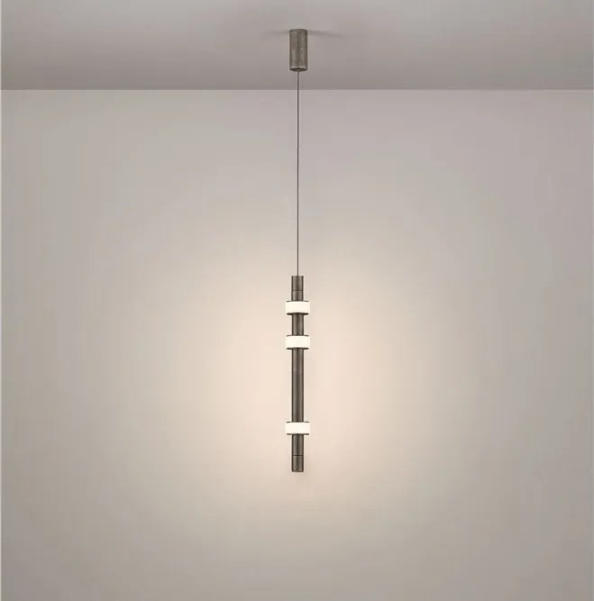 Pendul tub subtire aluminiu gri inchis si alabastru LED MARLOW