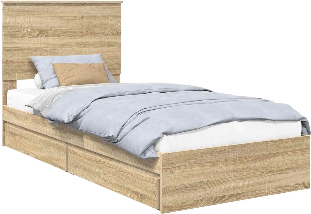 vidaXL Pat cu storage Stejar Sonoma 90 x 190 cm Lemn compozit