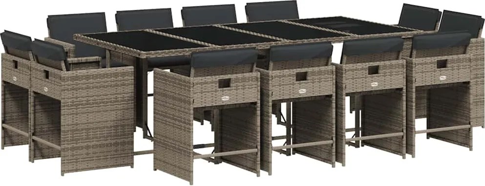vidaXL Set mobilier de grădină cu perne, 13 piese, gri, poliratan