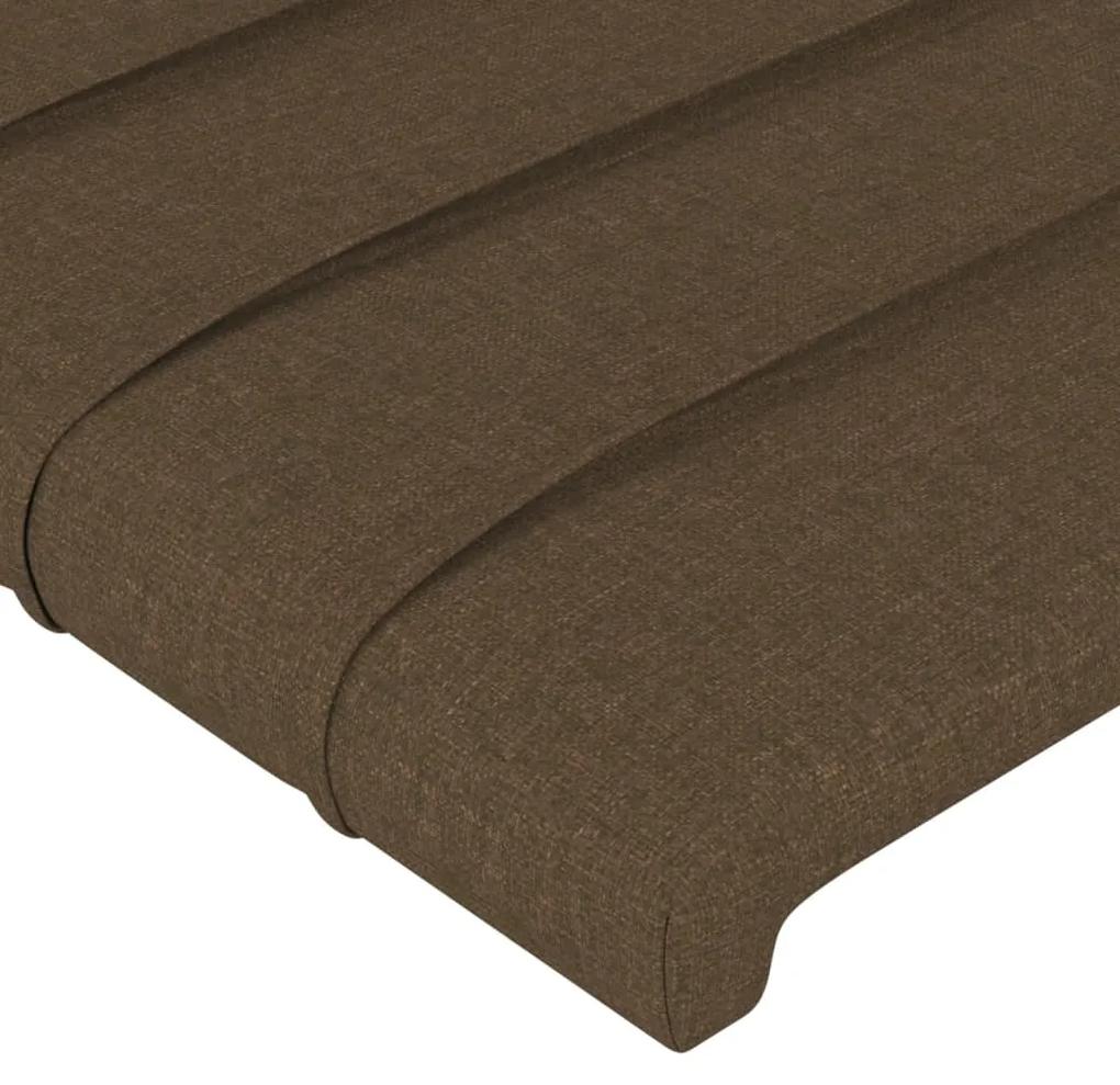 Cadru de pat cu tablie, maro inchis, 160x200 cm, textil Maro inchis, 160 x 200 cm, Benzi orizontale
