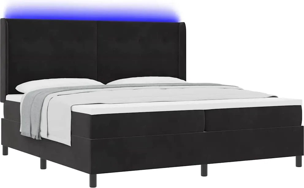 vidaXL Pat cu arcuri cu saltea cu led Negru 200 x 200 cm Catifea
