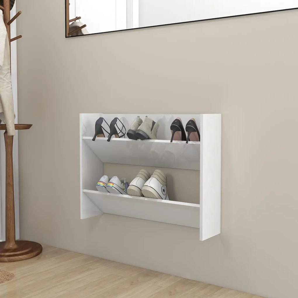 Pantofar de perete, alb extralucios, 80x18x60 cm, PAL