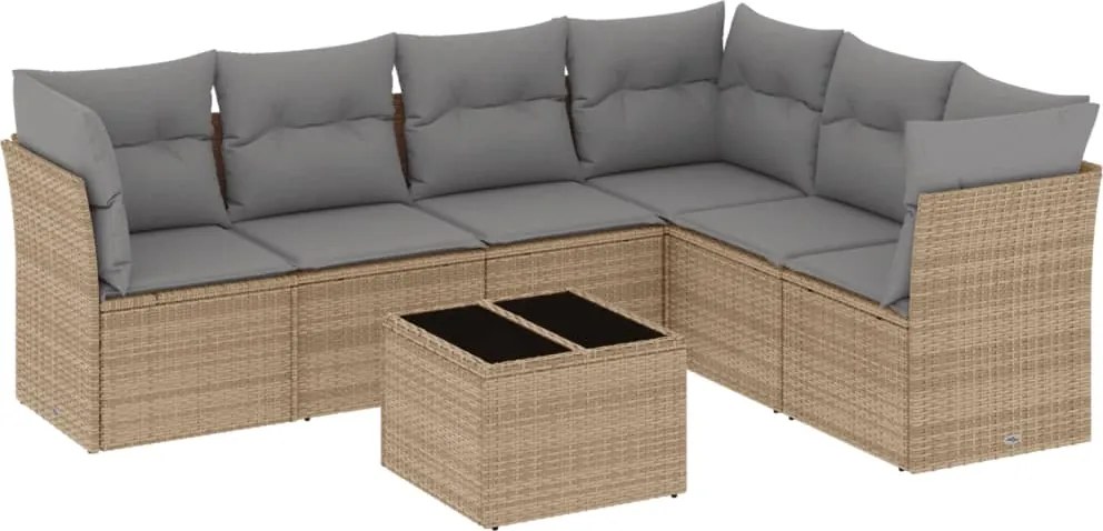 vidaXL Set canapele de grădină, 7 piese, cu perne, bej, poliratan