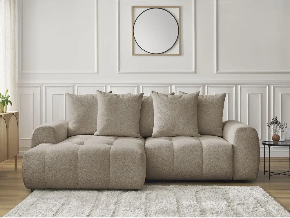 Colțar bej extensibil/cu spațiu de depozitare cu tapițerie din chenille (cu colț pe partea stângă/cu șezlong) Roxelane – Bobochic Paris