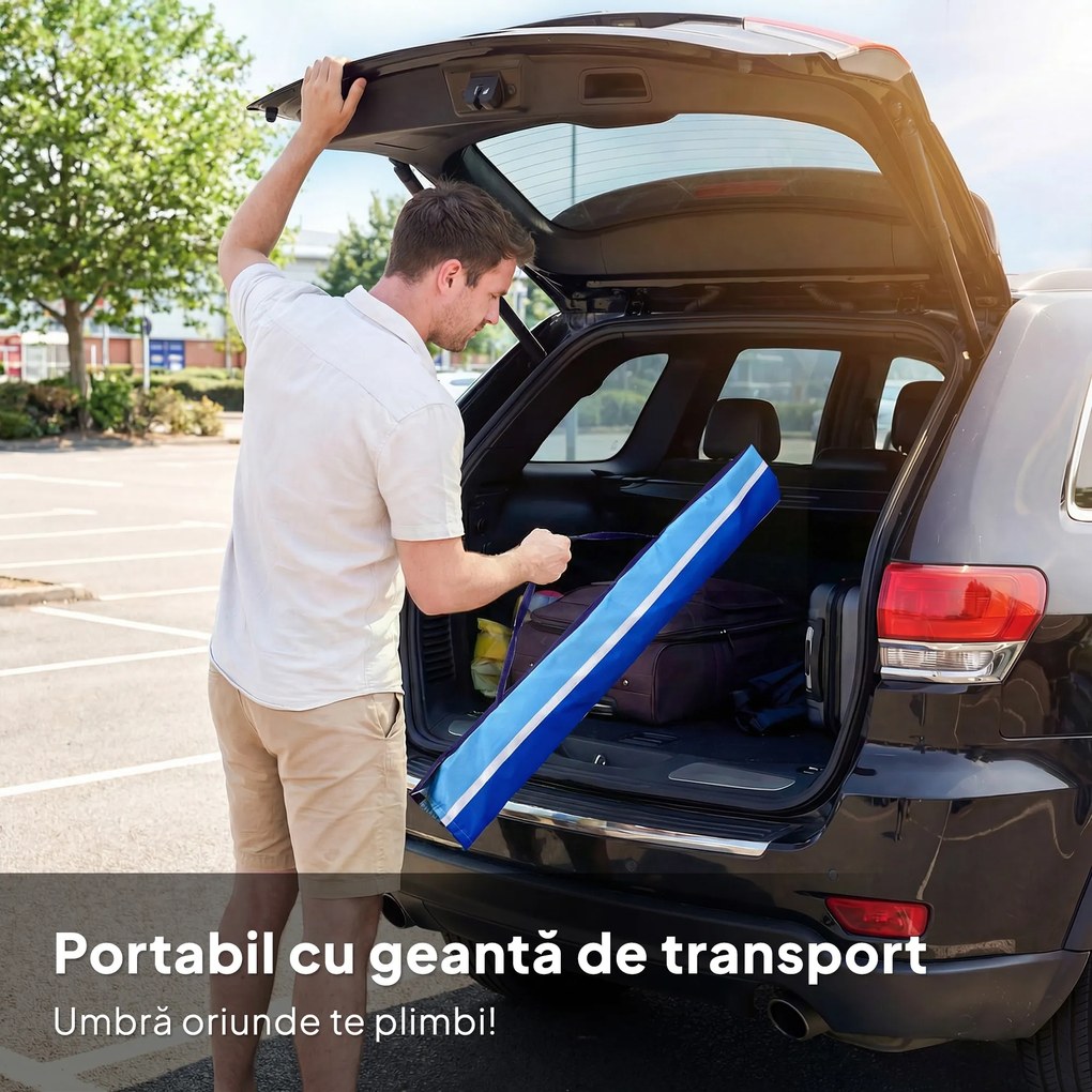 Outsunny Umbrelă de Plajă cu Măsuță și Suport pentru Pahare, din Metal și Poliester, Ø198x214 cm, Multicolor | Aosom Romania