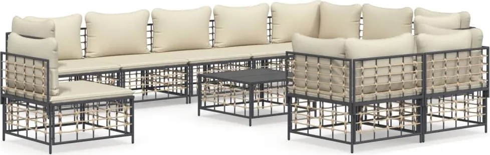vidaXL Set mobilier de grădină cu perne, 11 piese, antracit, poliratan