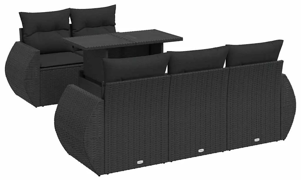 3326566 vidaXL Set mobilier de grădină cu perne, 6 piese, negru, poliratan