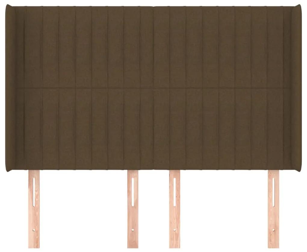 Tablie de pat cu aripioare maro inchis 147x16x118 128 cm textil 1, Maro inchis, 147 x 16 x 118 128 cm