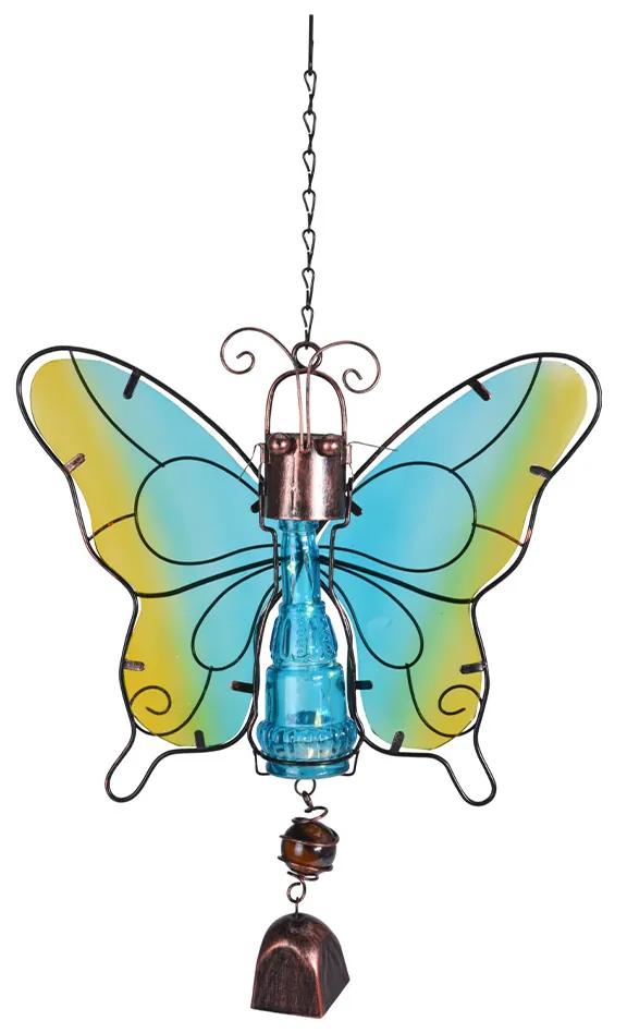 Decoratiune de gradina Butterfly cu lampa solara LED  si clopotel Albastru/Galben