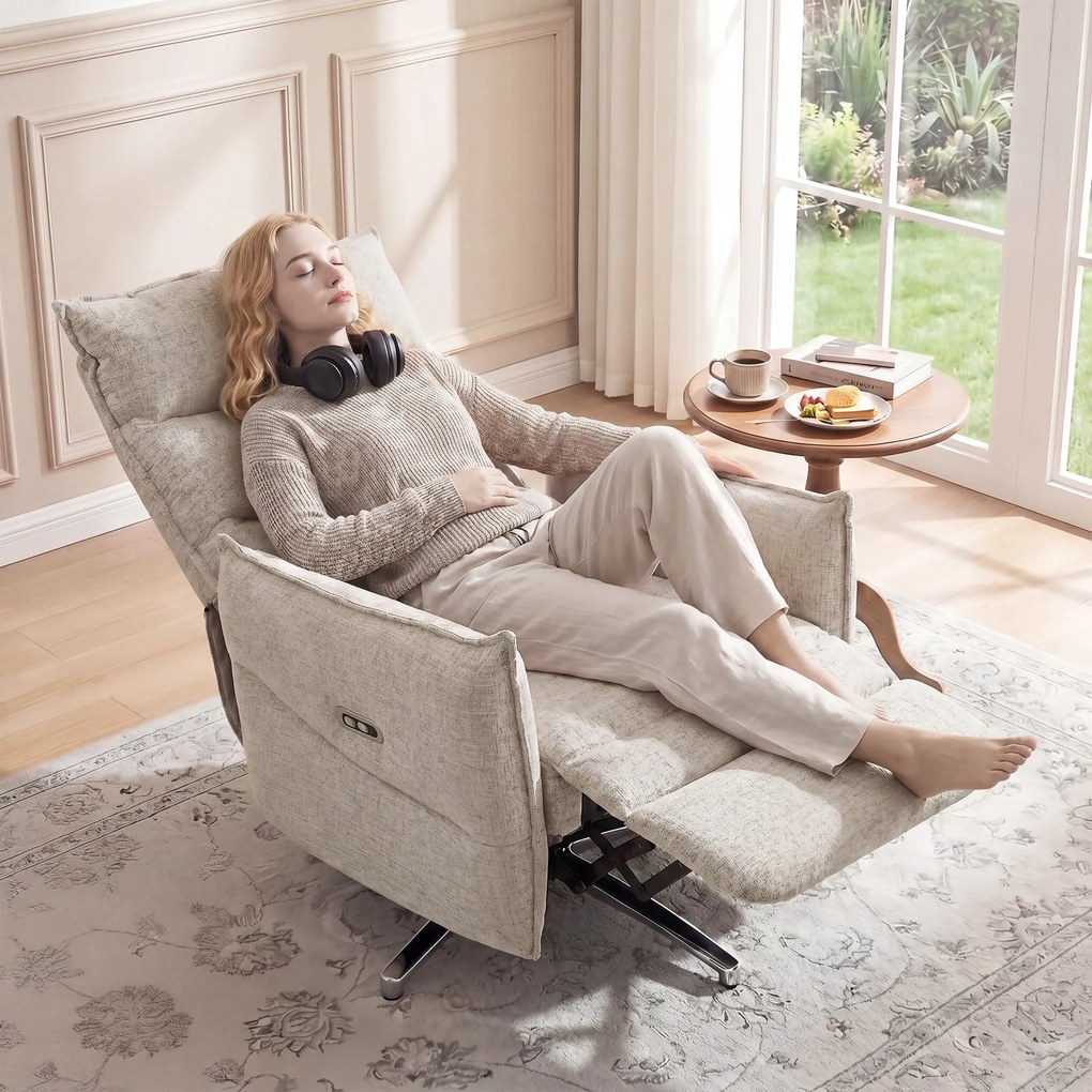 HOMCOM Fotoliu relax electric rotativ pentru adulți, fotoliu cu material aspect in și porturi de încărcare, bej | Aosom Romania