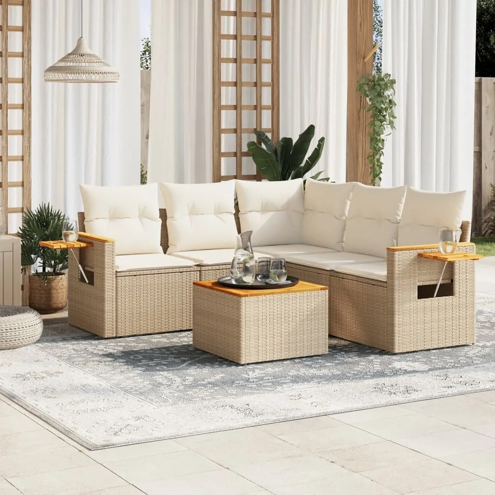 vidaXL Set canapele de grădină cu perne, 6 piese, bej, poliratan