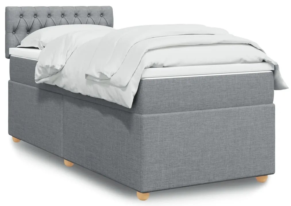 vidaXL Pat box spring cu saltea, gri deschis, 90x200 cm, textil