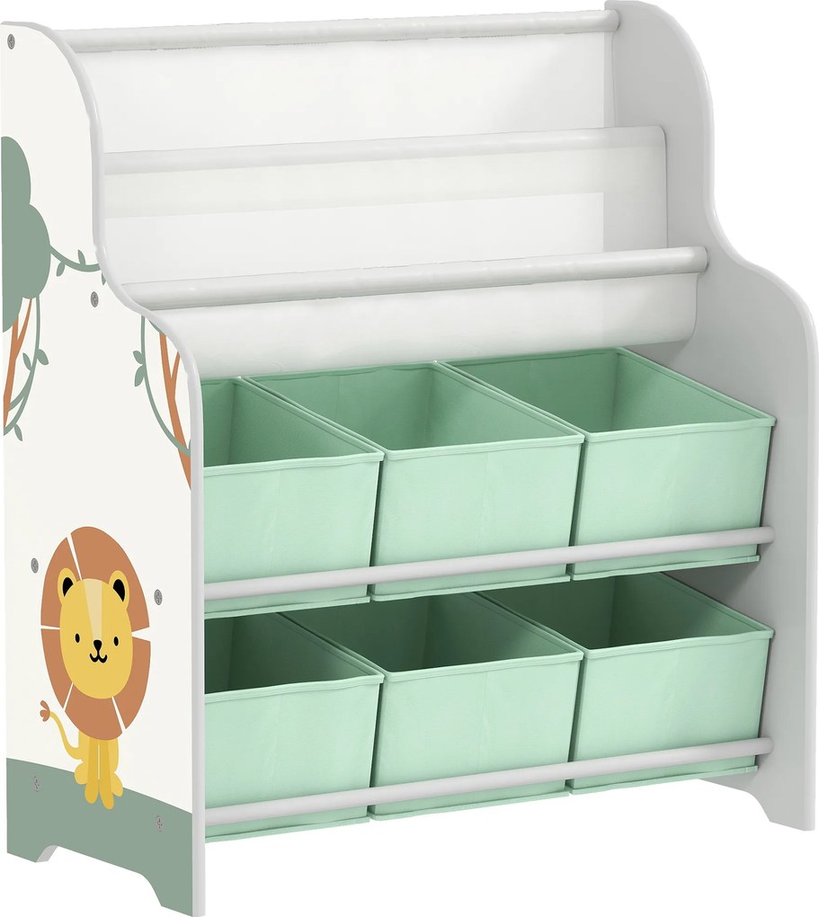 AIYAPLAY Raft Suport pentru Jucării cu 6 Sertare și Bibliotecă cu 2 Niveluri Verde | Aosom Romania