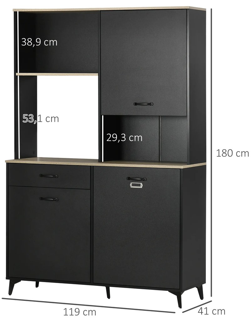 HOMCOM Bufet înalt design industrial multi-rangement - 3 uși cu raft, sertar, nișă, blat mare - metal negru | Aosom Romania