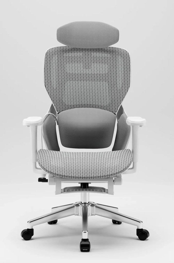 MONZA E16 Executive – Scaun Ergonomic Premium, Reglaje Avansate, Suport Lombar Reglabil pe Înălțime, Tetieră Reglabilă, Cotiere 3D, Șezut Extensibil, Reclinare 135°, Suport pentru Picioare și Bază Metalică, Mesh, Gri
