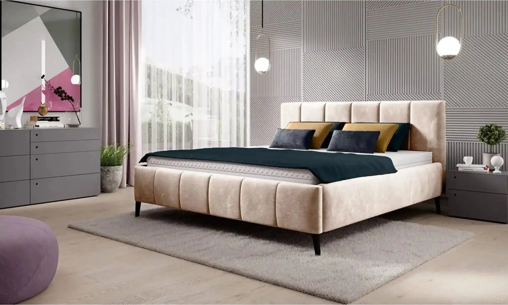 Pat RIVA SR 160x200 cm, stofa catifelata bej - Palladium 02, Gama Prem