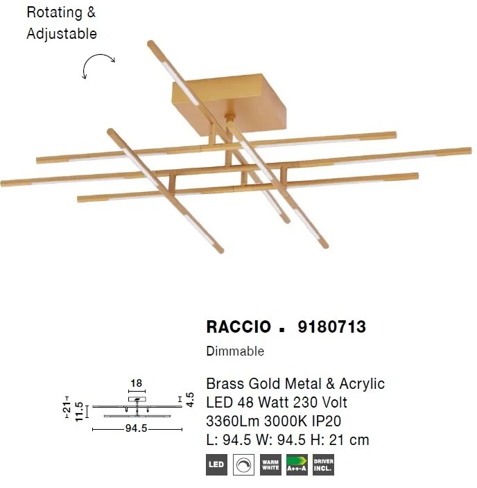 Lustra aplicata LED design modern RACCIO auriu