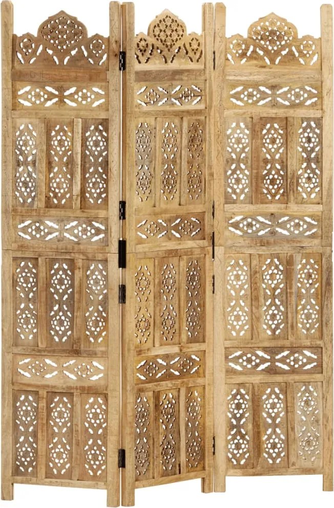 vidaXL Paravan cameră sculptat manual 3 panouri 120x165 cm mango