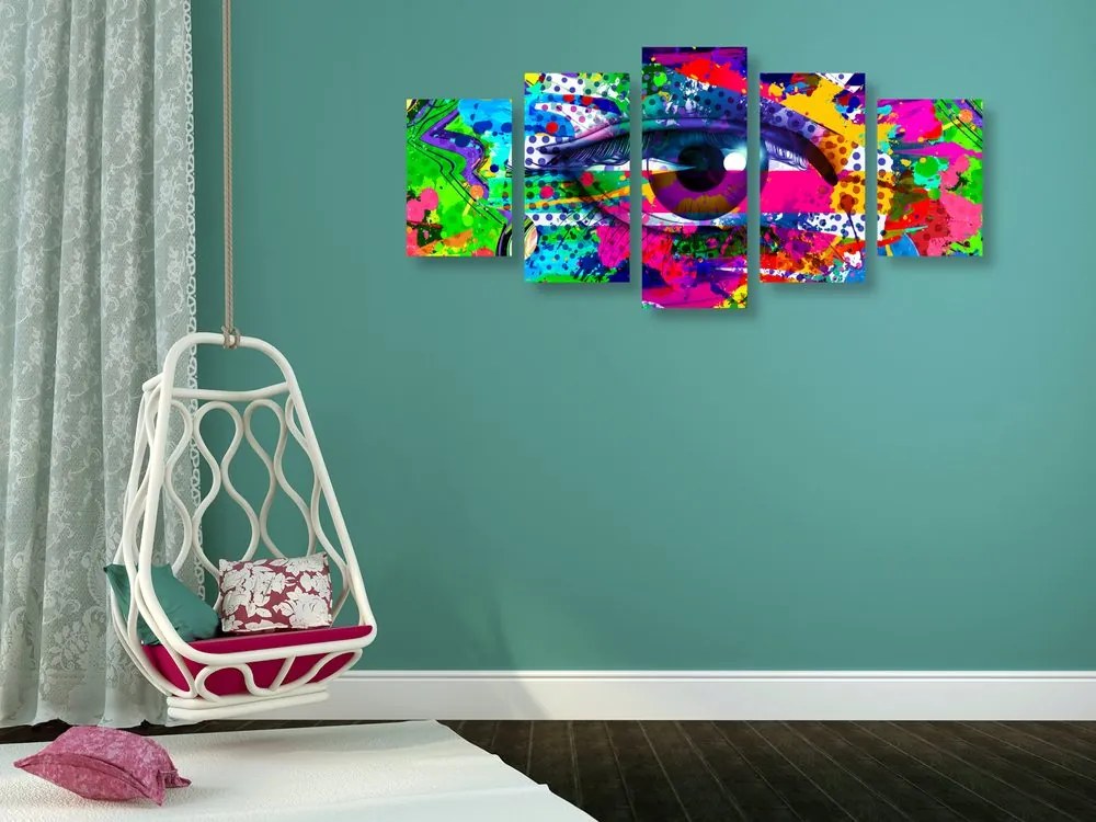 Tablou 5-piese ochiul uman în stil pop-art