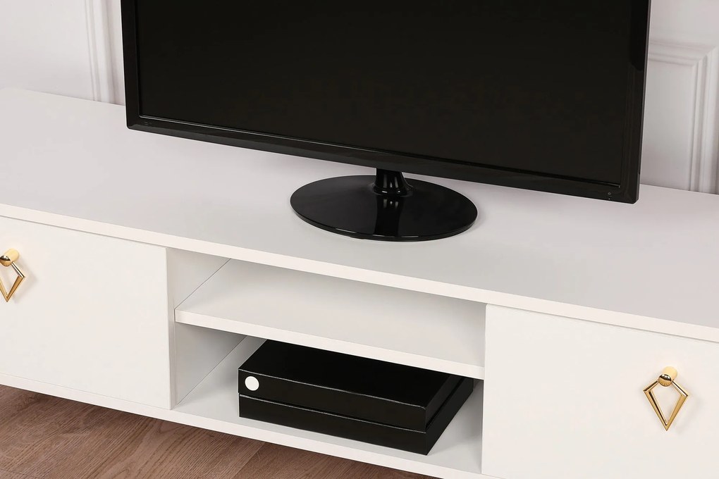 Comoda TV Posh, Alb - Maro inchis, 143 x 47 x 40 cm