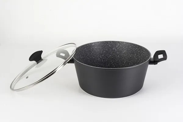Oala cu capac sticla Zilan ZLN3338, Diametru 28 cm, Inaltime 13 cm, Material aluminiu, Interior granit, Compatibil inductie