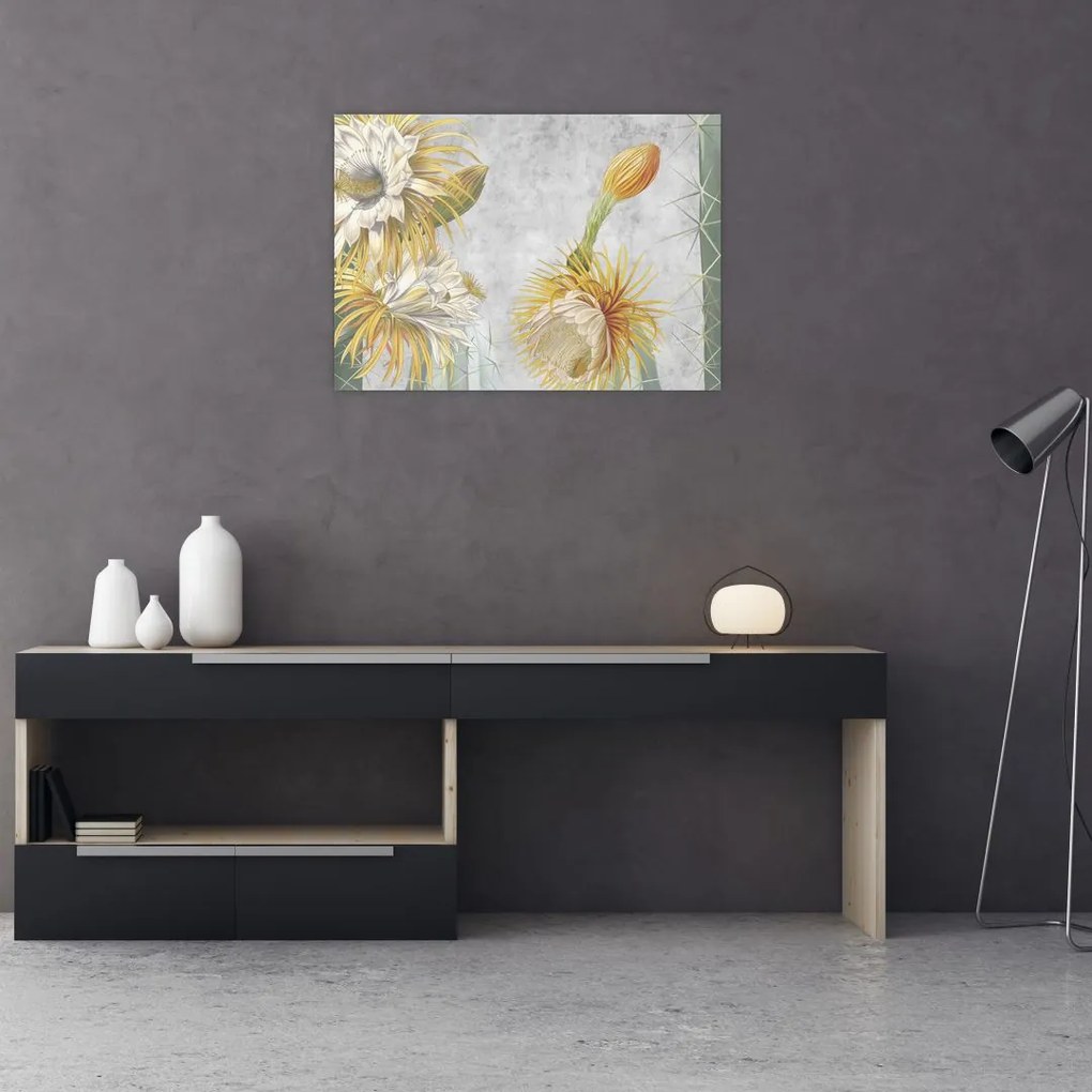 Tablou pe sticlă - Cactuși înfloriți (70x50 cm)