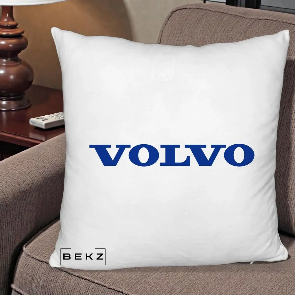 Perna Personalizata cu emblema Volvo, 40x40 cm, Alb Pufos, Husa Detasabila, Perna Inclusa, BEKZ®