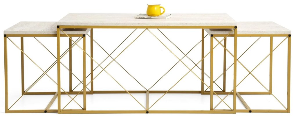 Set 3 măsuțe cafea Defenella (Marmură + Auriu). 1107089
