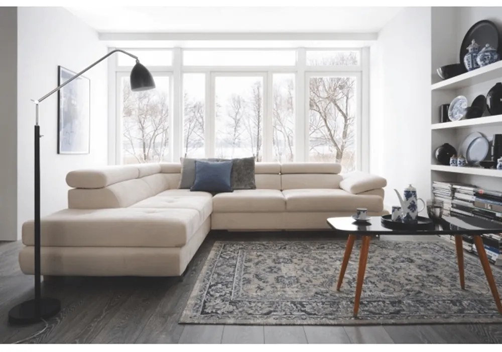 Colţar, material textil gri deschis, model stânga, BUTON P