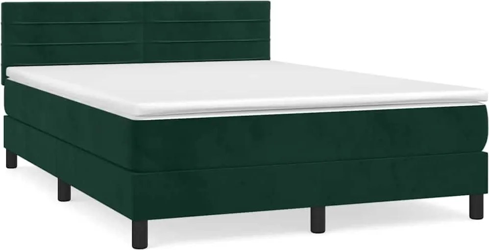 vidaXL Pat box spring cu saltea, verde închis, 140x200 cm, catifea
