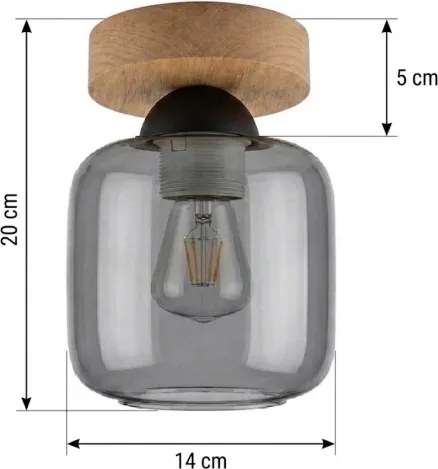 BRILAGI - plafonieră LED R GLASS 1xE27/60W/230V ø 14 cm stejar/gri fumuriu