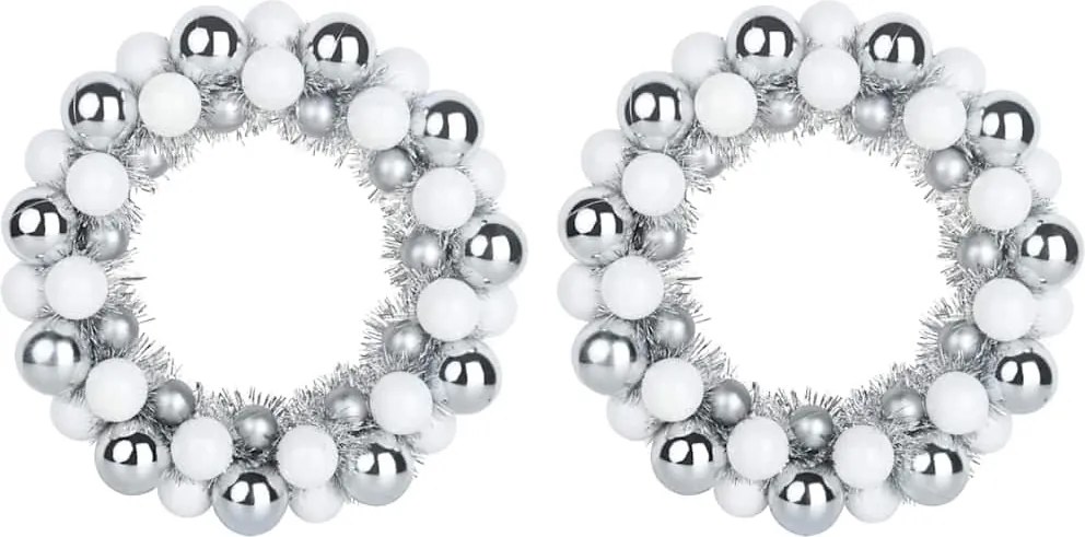 vidaXL Coronite cu bile de Craciun 2 pcs Alb și Argintiu
