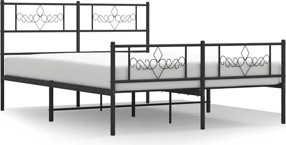 vidaXL Cadru pat metalic cu tăblie de cap/picioare, negru, 135x190 cm