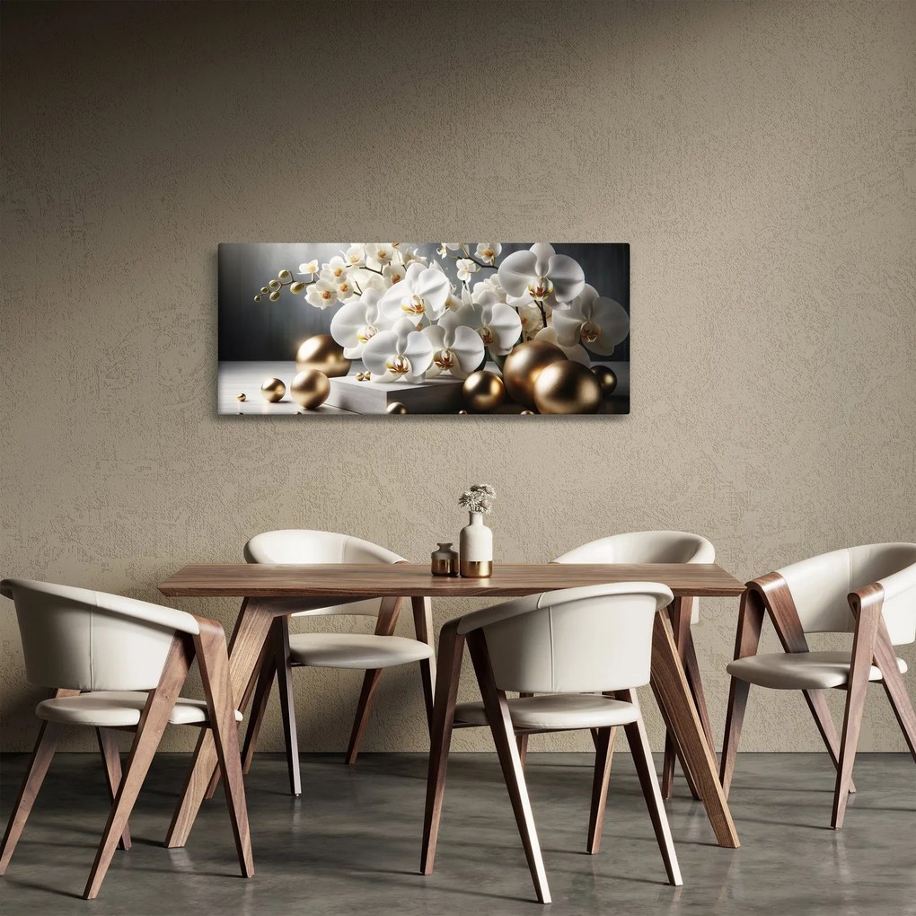 Tablou - Orhidee și bile aurii (120x50 cm)