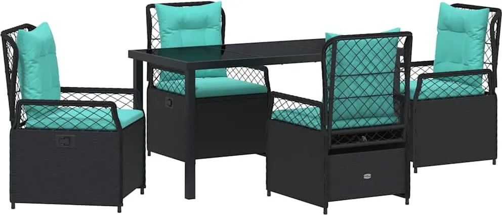 vidaXL Set de masă pentru grădină 5 pcs Negru poliratan