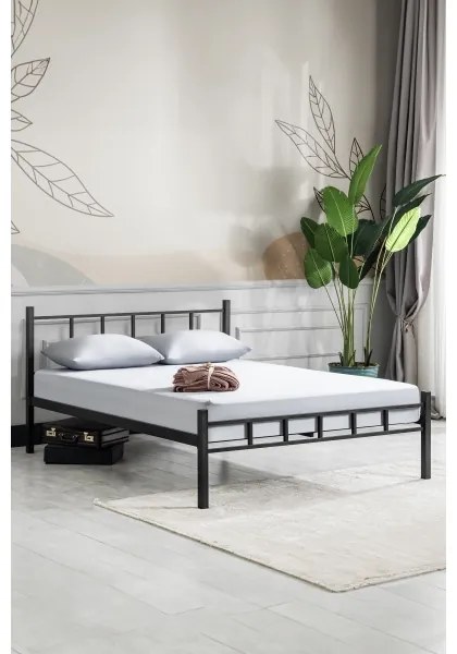 Pat metalic matrimonial ORMEL 160 x 200 cm, negru, suportă până la 200 kg
