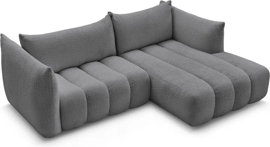 Colțar gri cu tapițerie din țesătură bouclé (cu colț pe partea dreaptă/cu șezlong) Azra – Bobochic Paris