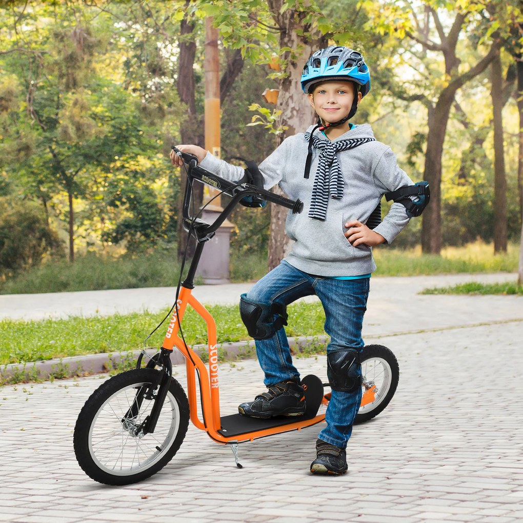 HOMCOM Kinderroller ab 5 jahre Trotinetă Tretinoter Cityroller Copii Scooter Kickboard cu Roți Gonflabile16/12 Inch Portocaliu 135 x 58 x 88-94 cm | Aosom Romania