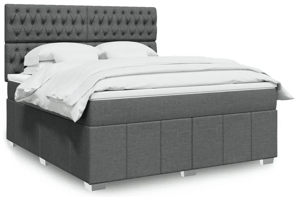 vidaXL Pat box spring cu saltea, gri închis, 180x200 cm, textil