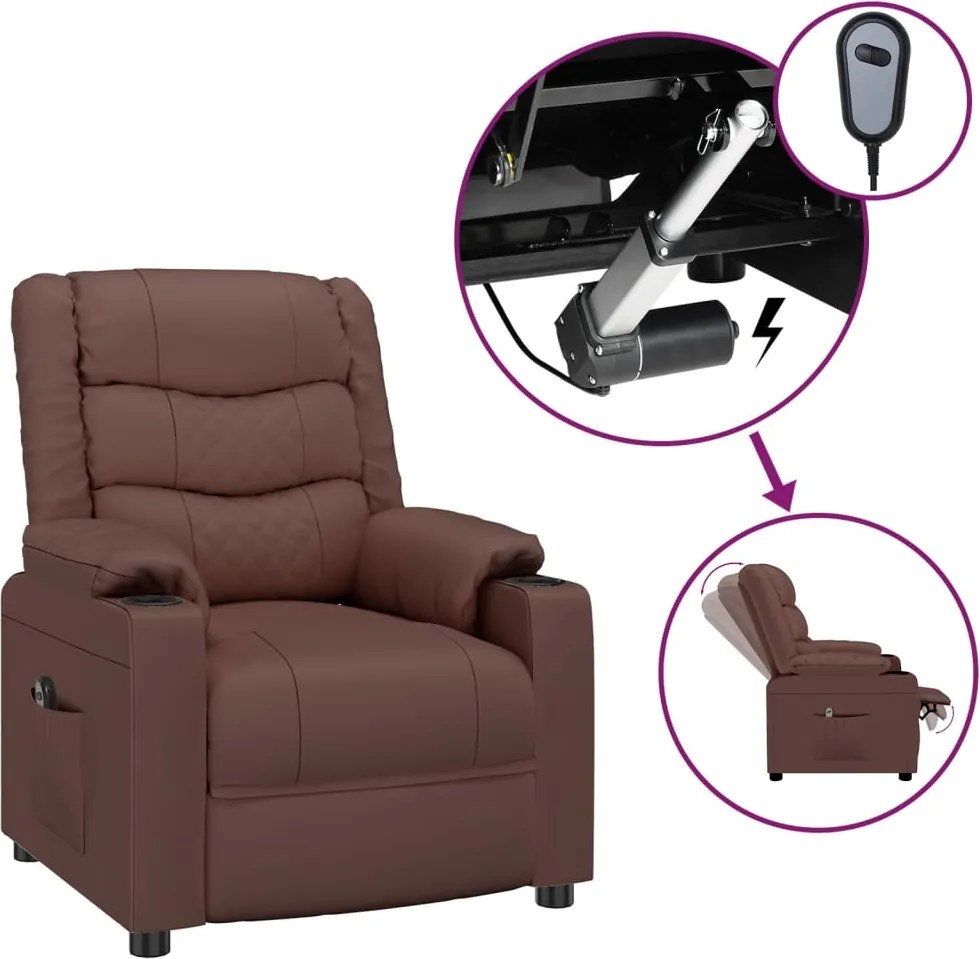 vidaXL Fotoliu rabatabil electric, maro, piele ecologică
