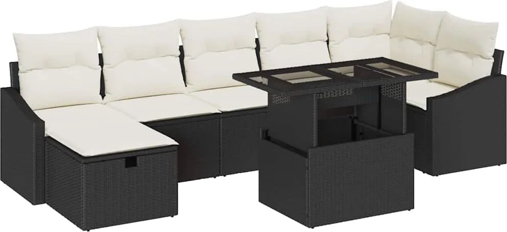 vidaXL Set de canapele pentru grădină cu pernă 8 pcs Negru Rattan poli