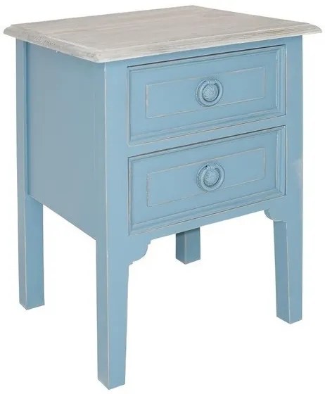 Noptiera bleu, din lemn de pin, cu 2 sertare, aspect vintage, Capucine