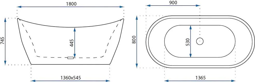 Cada freestanding cu ventil negru Rea Ferrano Slim 180 cm alb
