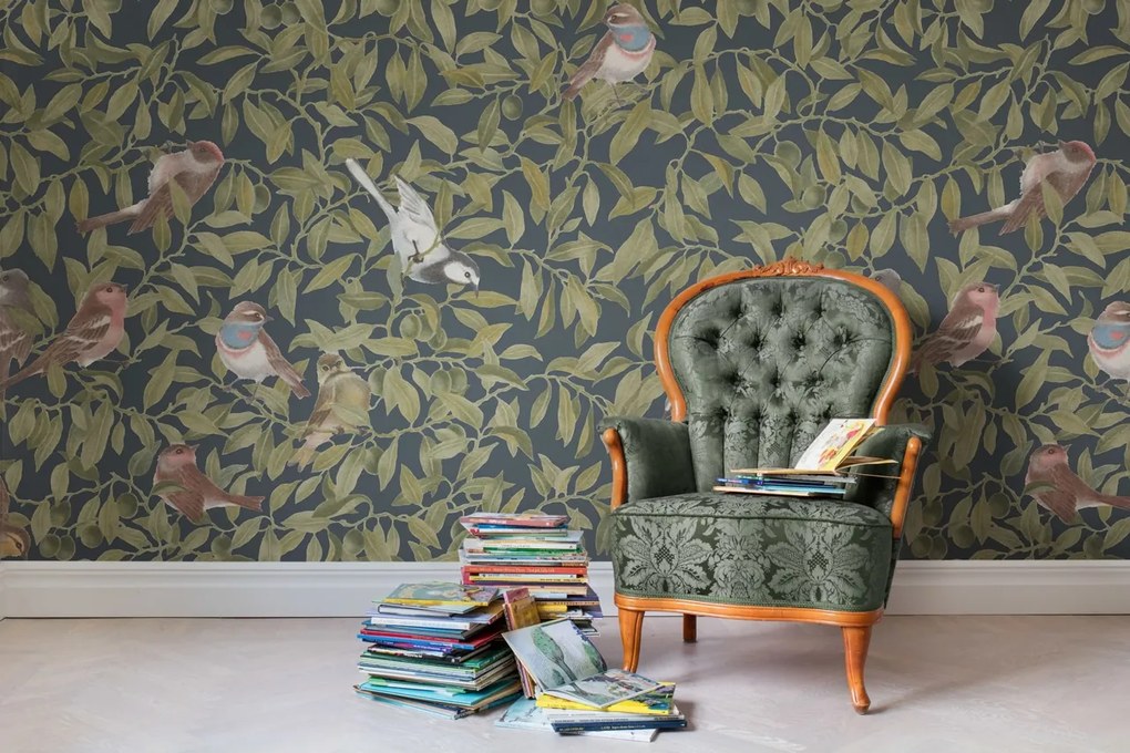 Fototapet, Backwood Birds, Albastru, Rebel Walls
