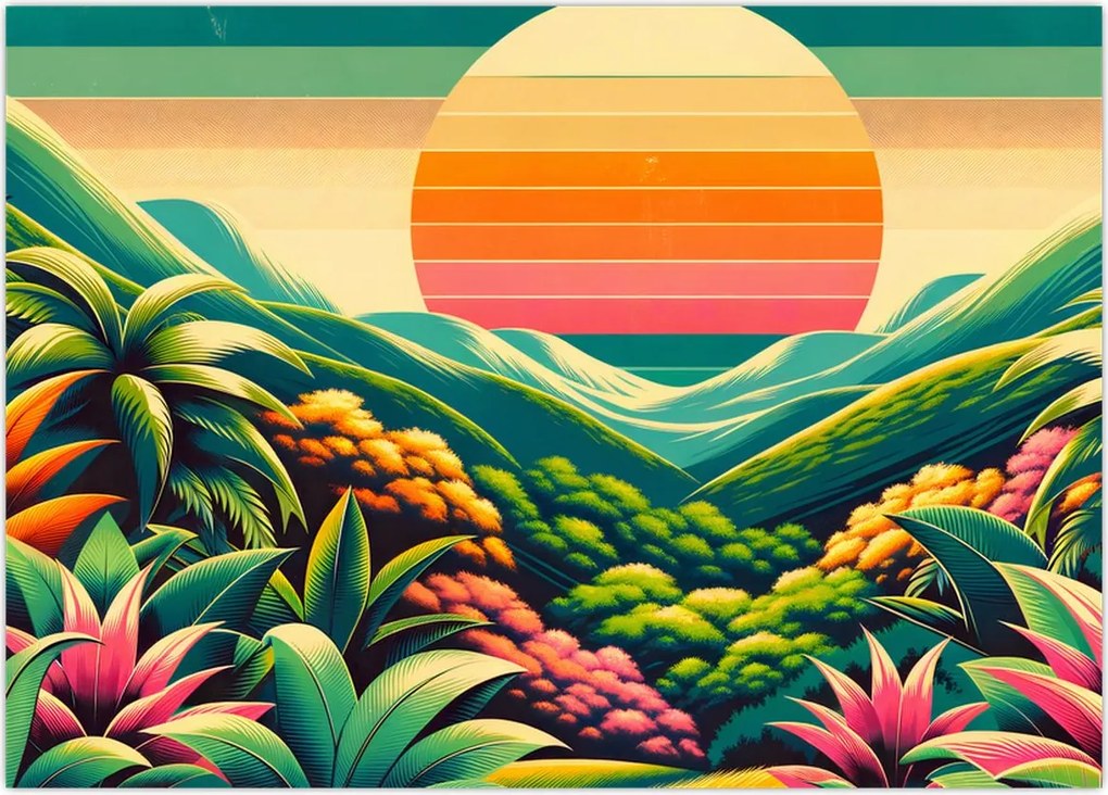 Tablou pe sticlă - Apus de soare multicolor (70x50 cm)