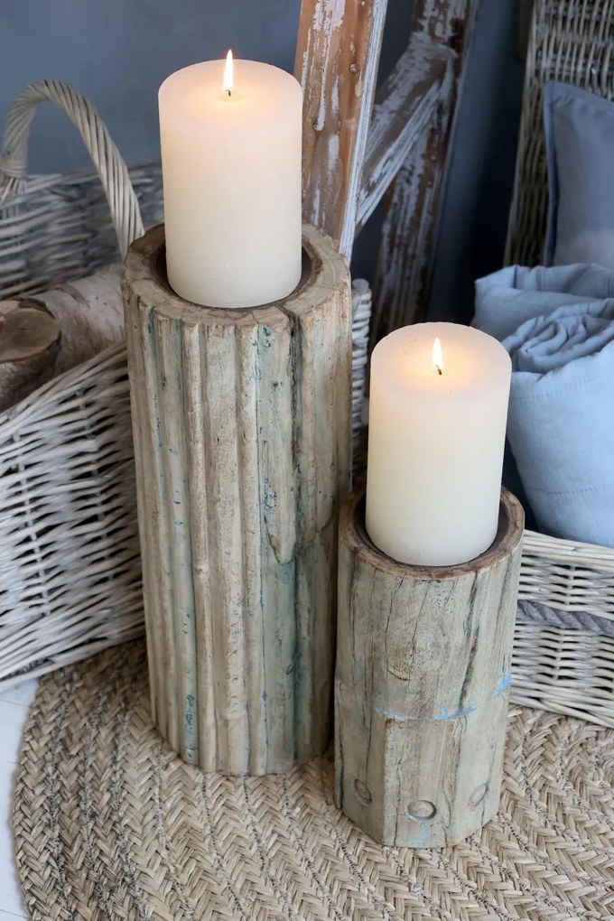 Suport pentru lumanare, din lemn reciclat, H30cm, Grimaud,